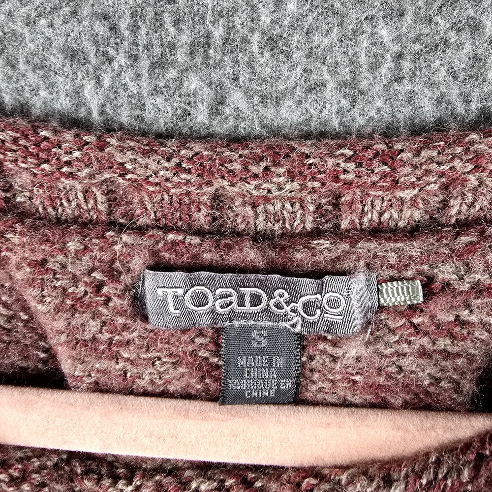 TOAD & CO Women S Heather Red Pullover‎ Sweater 100% Merino Wool Elbow Patches - Picture 2 of 12
